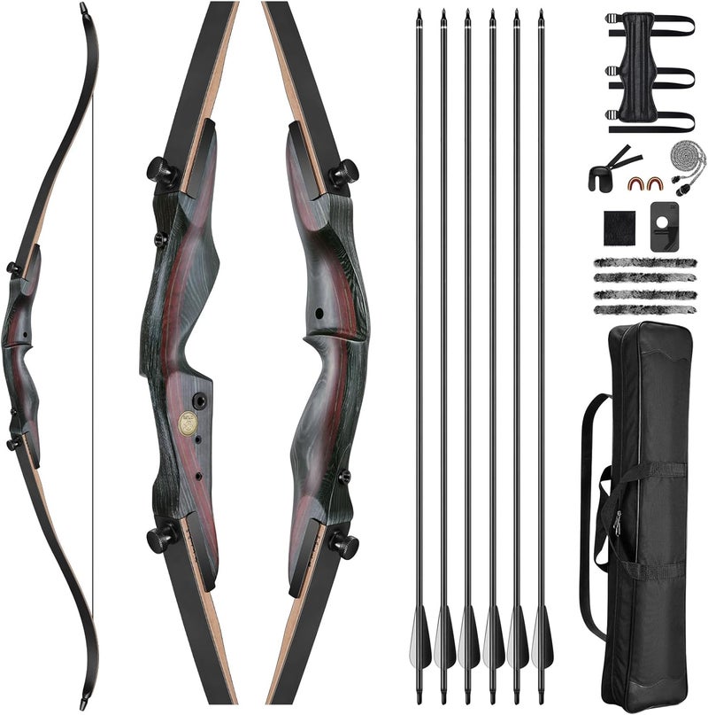 CVLIFE 62" Recurve Bow and Arrow Set for Adults and Hunter,30lb-40lb Right Hand Wooden Takedown Hunting Recurve Bow,for Beginners to Advanced,Outdoor Hunting and Target Practice - Image 1